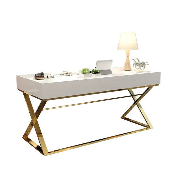 Bureau d'ordinateur moderne rectangulaire avec tiroir, blanc de 55 pouces