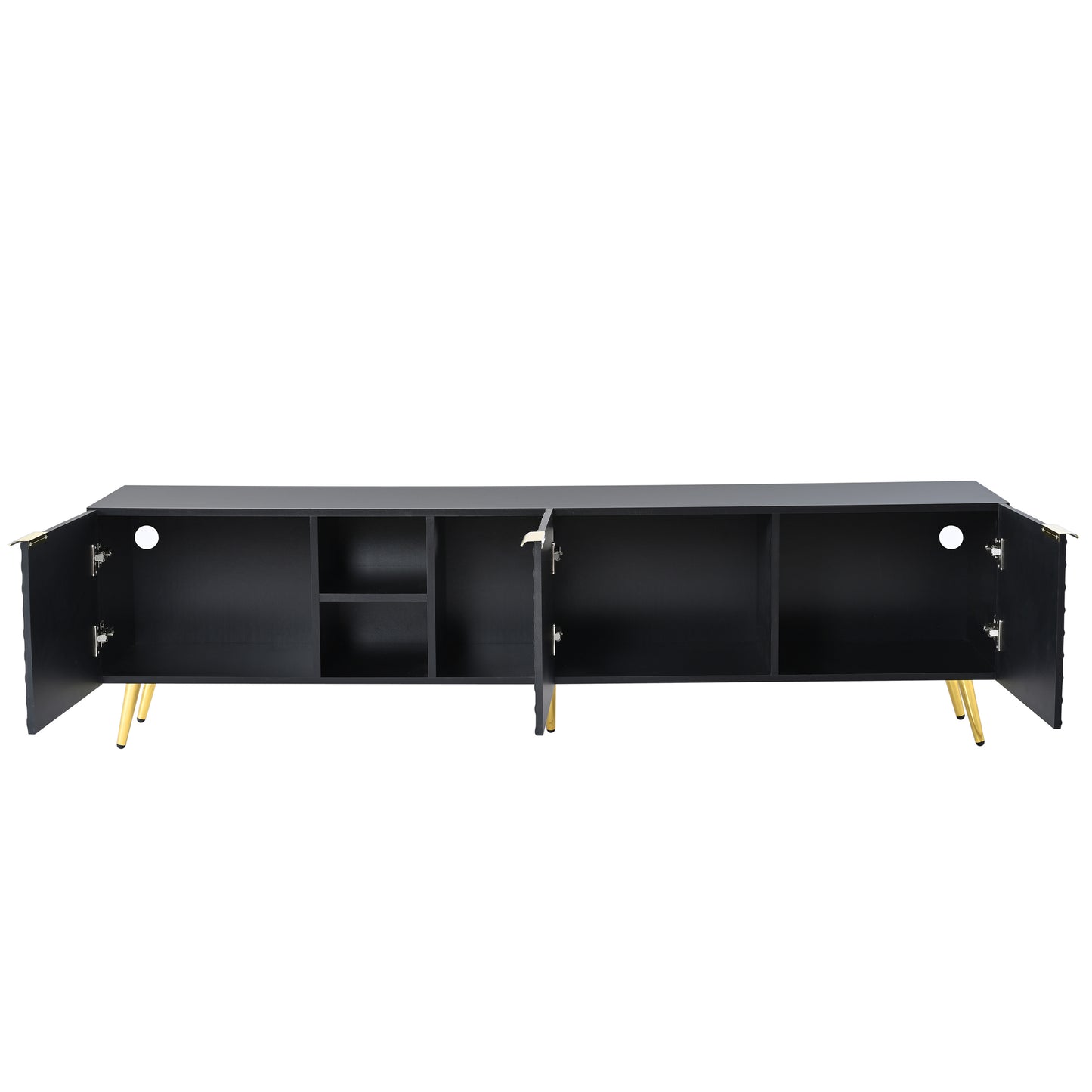 ON-TREND Modern Minimalist Geometric TV Cabinet with Metal Handles and Gold Legs for TVs Up to 80'', Multi-functional TV Stand with Storage Cabinets, Entertainment Center for Living Room, Black