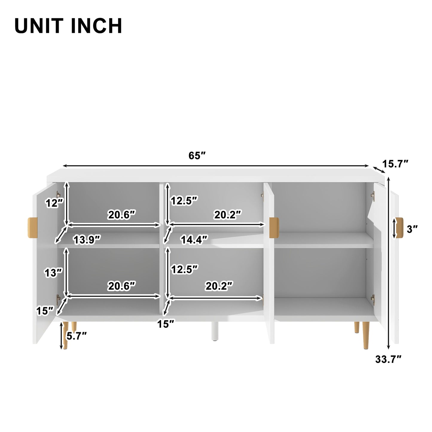 U-Can Modern TV Stand with 3 Doors and Adjustable Shelves for Living Room, Fits TVs Up to 70 Inches, White