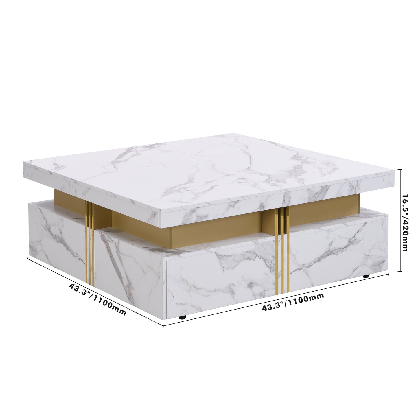 Modern White Square Storage Coffee Table with 4 Drawers