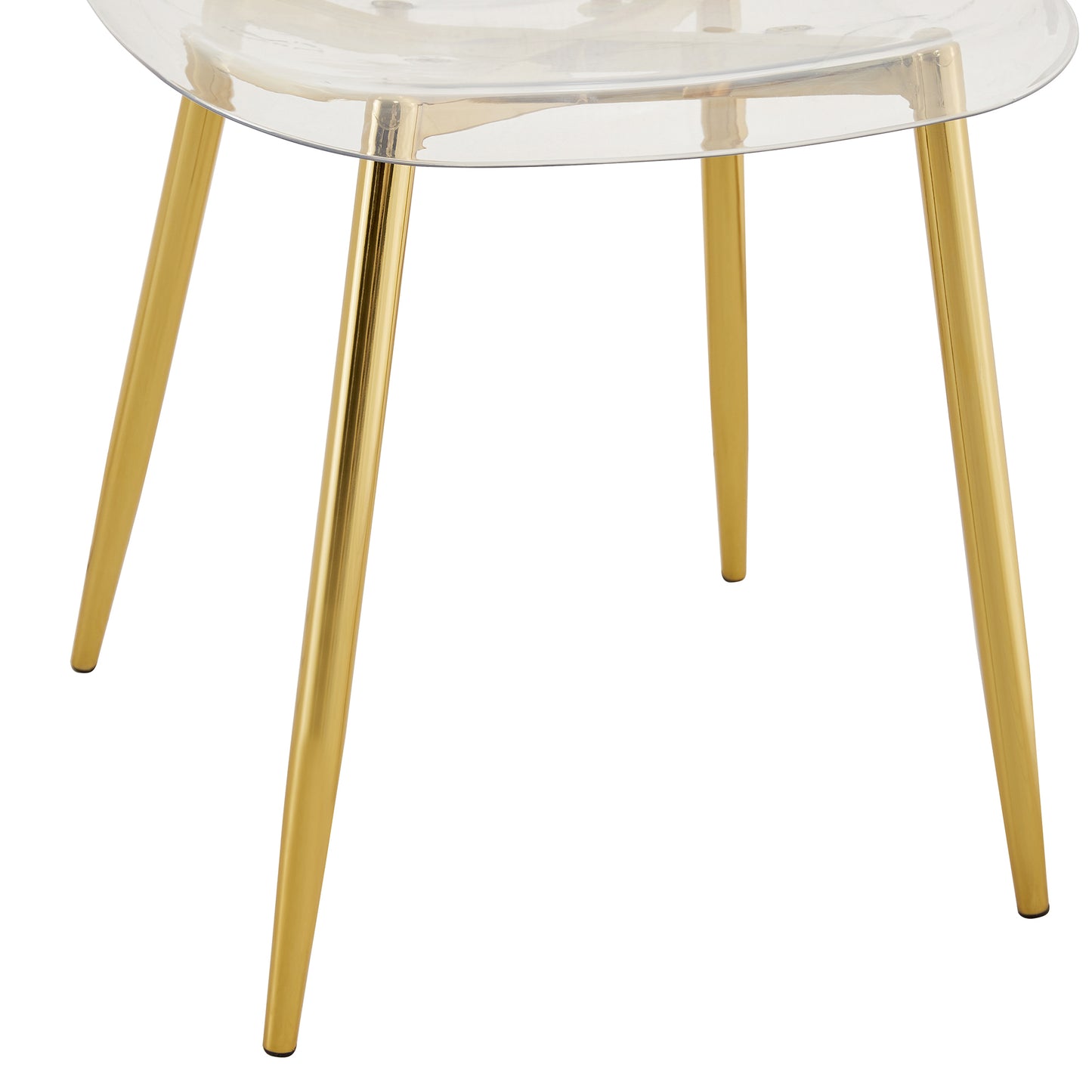 Modern Transparent Dining Chairs - Set of 4 Armless Crystal Chairs with Golden Plating Metal Legs