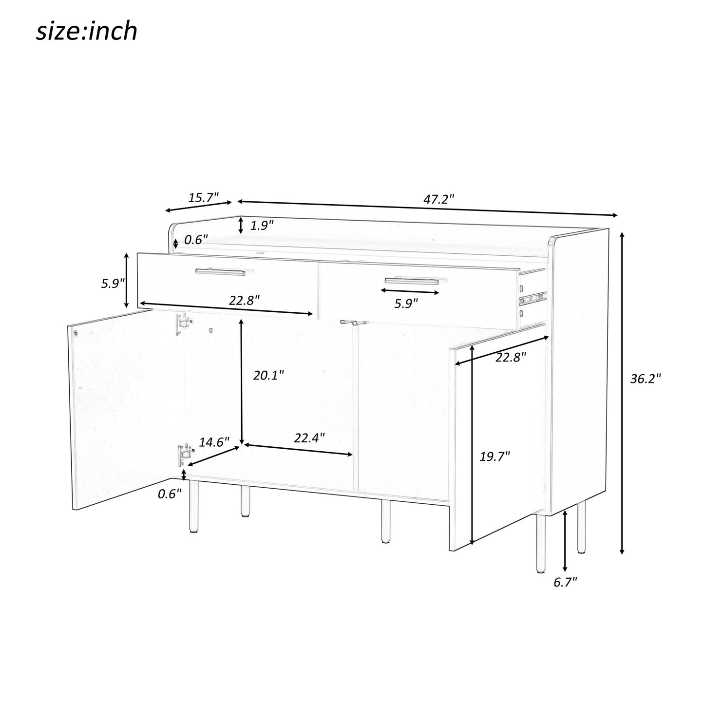 Wooden Storage Cabinet with Drawers, Steel Pipe Table Legs, Suitable for Hallway, Study, Living Room.