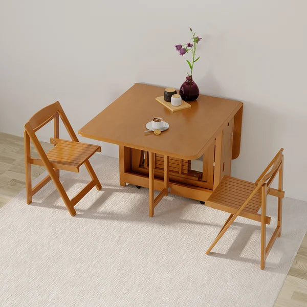 57" Modern Solid Wood Folding 5 Piece Dining Table Set Drop Leaf with 4 Chairs