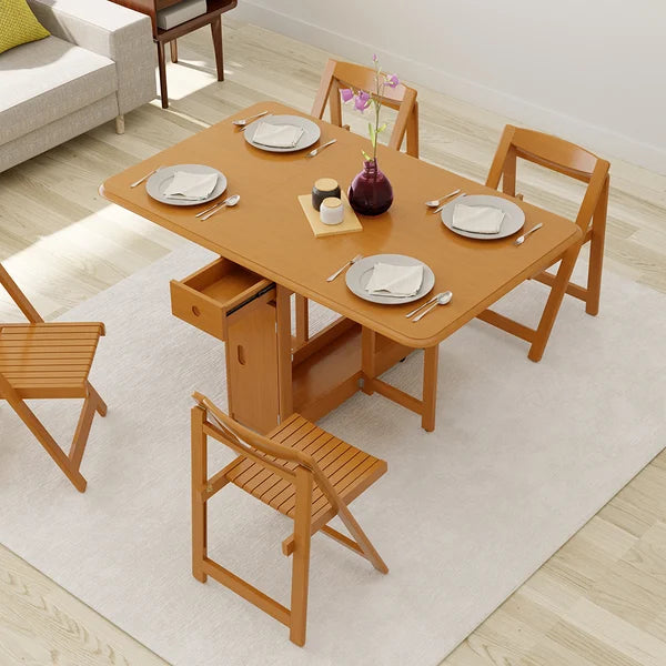 Ensemble de table à manger pliante moderne en bois massif de 57 po, 5 pièces, à abattant avec 4 chaises