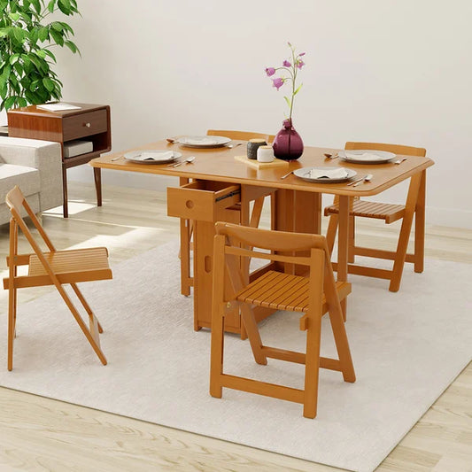 57" Modern Solid Wood Folding 5 Piece Dining Table Set Drop Leaf with 4 Chairs