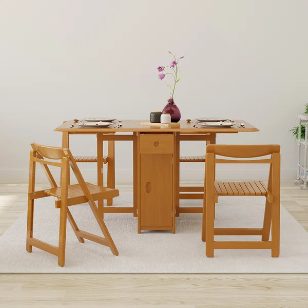 Ensemble de table à manger pliante moderne en bois massif de 57 po, 5 pièces, à abattant avec 4 chaises