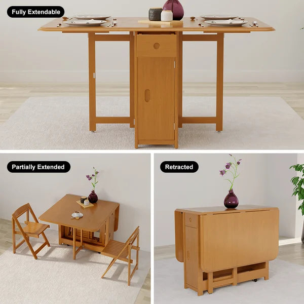 Ensemble de table à manger pliante moderne en bois massif de 57 po, 5 pièces, à abattant avec 4 chaises