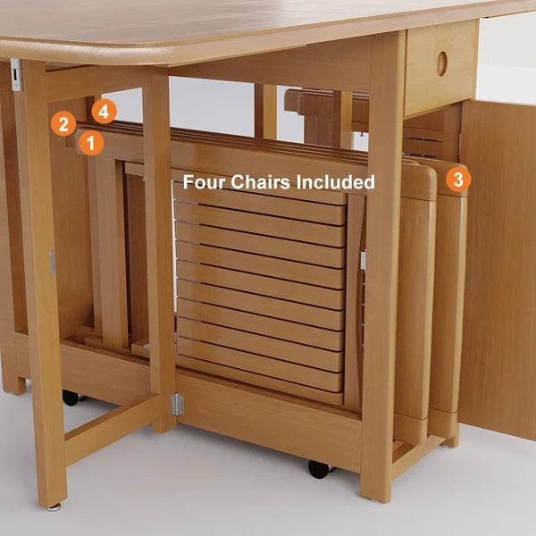 Ensemble de table à manger pliante moderne en bois massif de 57 po, 5 pièces, à abattant avec 4 chaises