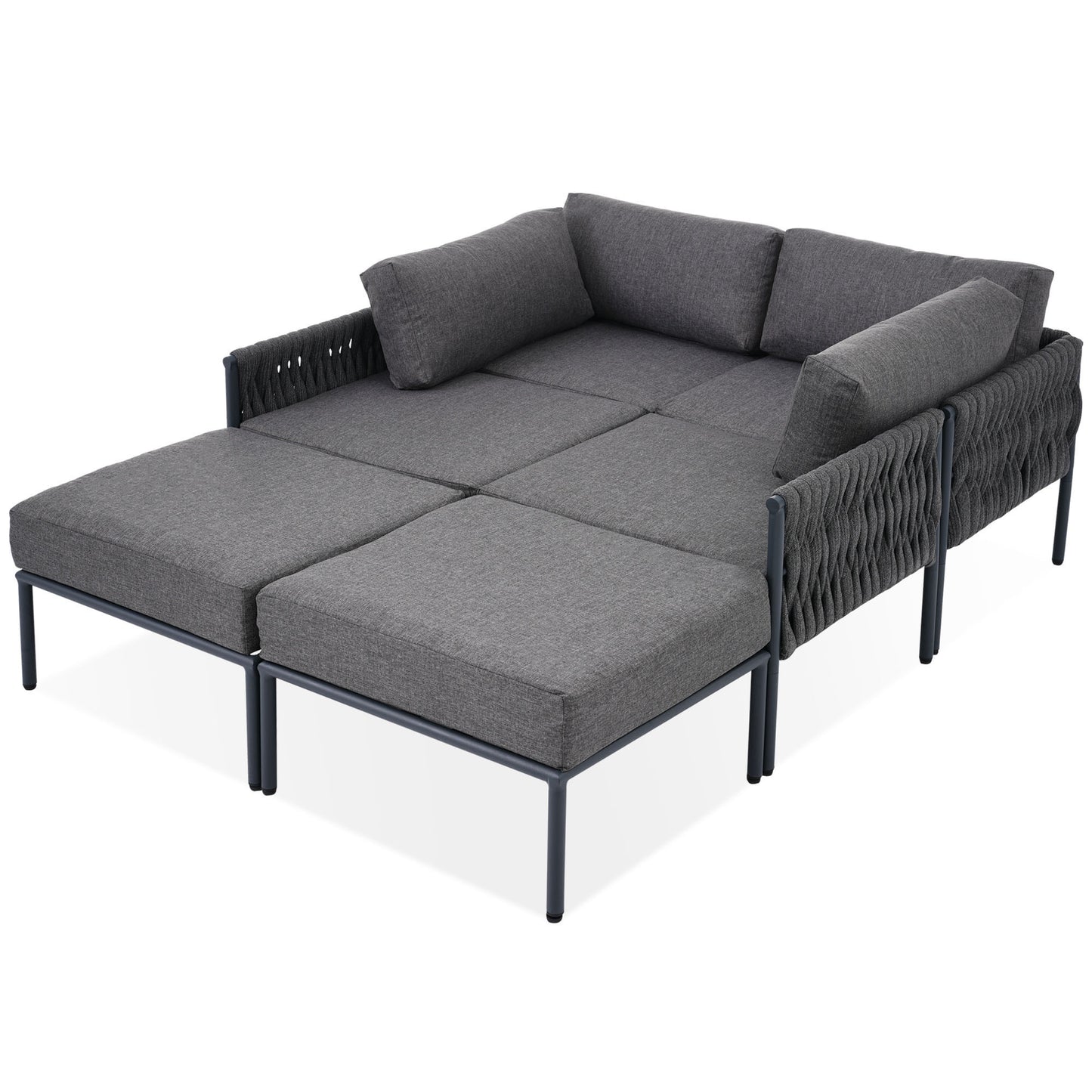 GO Ensemble de meubles de patio en aluminium 6 pièces, ensemble de conversation d'extérieur moderne en métal, canapé sectionnel avec coussins amovibles en oléfine très épais, coussin de 5,9 po, gris