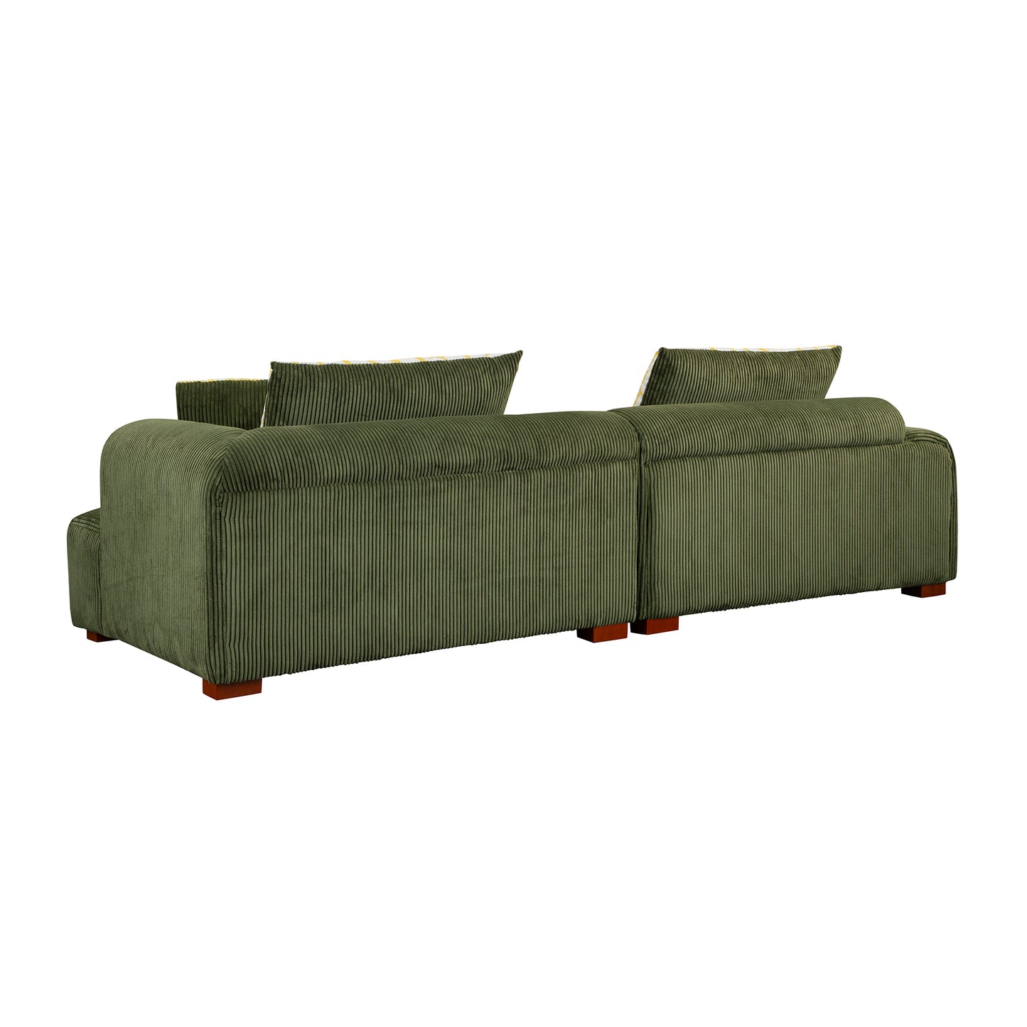 103.9" Modern Couch Corduroy Fabric Comfy Sofa with Rubber Wood Legs, 4 Pillows for Living Room, Bedroom, Office, Green