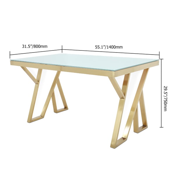 55 Inches Modern White Rectangle Tempered Glass Dining Table