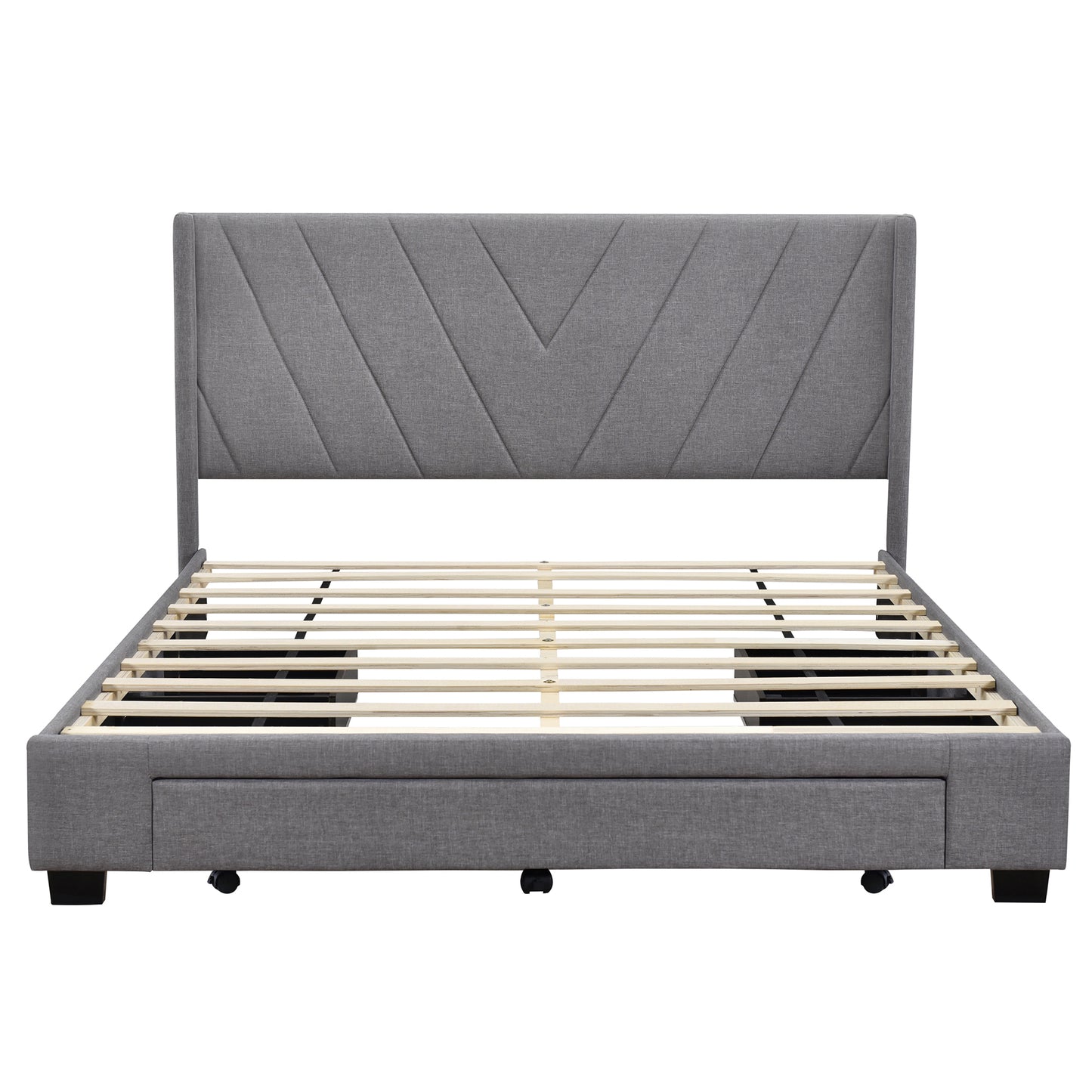 Lit plateforme rembourré avec rangement Queen Size avec 3 tiroirs (gris)