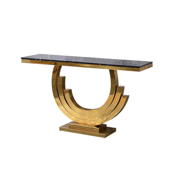 59.1 Inches Gold & Black Marble Console Table Narrow Rectangle Entryway Table