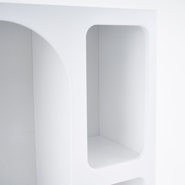 59.1" Art Deco White Arched Bookcase Tall Open Geometric Japandi Bookshelf Wood