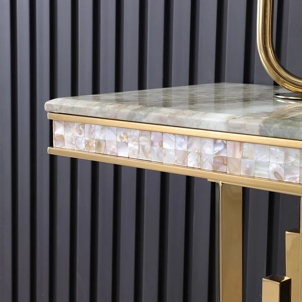 Table console moderne en marbre de 59,1 po, table d'entrée étroite avec base en acier inoxydable doré