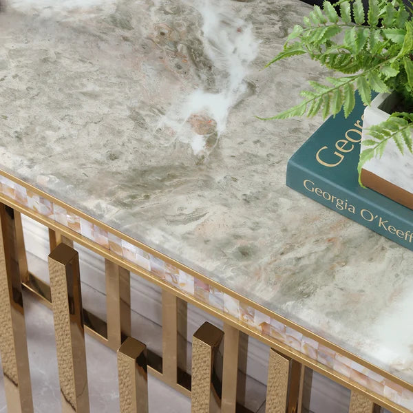 59.1" Modern Marble Console Table Narrow Entryway Table with Gold Stainless Steel Base