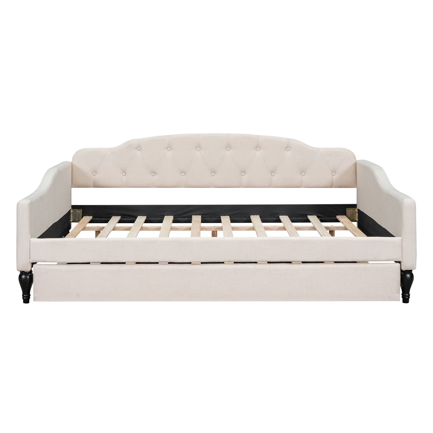 Lit de repos capitonné pleine taille avec lit gigogne simple, beige