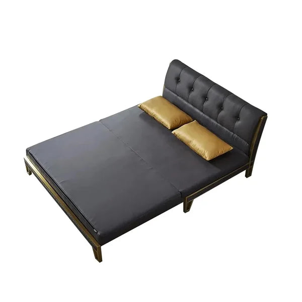 59 Inches Modern Black Convertible Sofa Bed Tufted Leath-Aire Upholstery