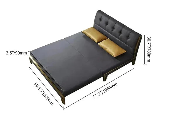 59 Inches Modern Black Convertible Sofa Bed Tufted Leath-Aire Upholstery
