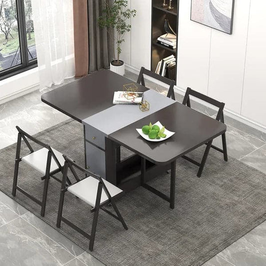 59" Modern Gray Rectangle Folding Wood Dining Table Set with Chair 5 Pieces
