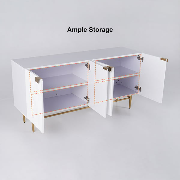 59 Inches White Sideboard Buffet with Doors Accent Cabinet with Storage 4 doors