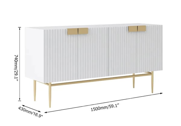 59 Inches White Sideboard Buffet with Doors Accent Cabinet with Storage 4 doors