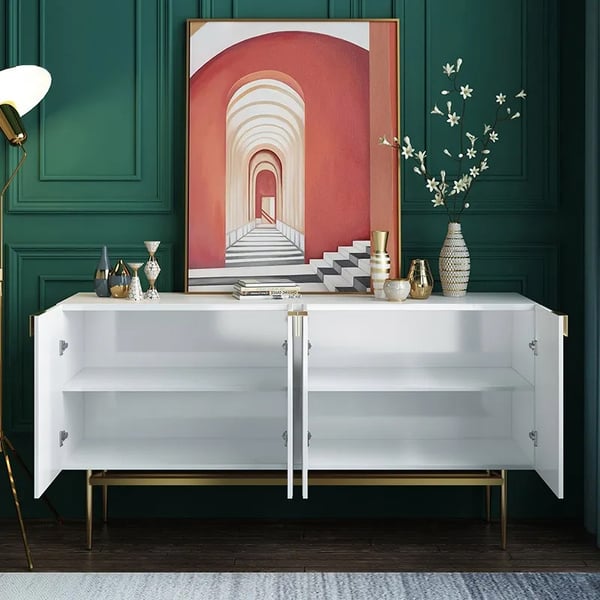 59 Inches White Sideboard Buffet with Doors Accent Cabinet with Storage 4 doors