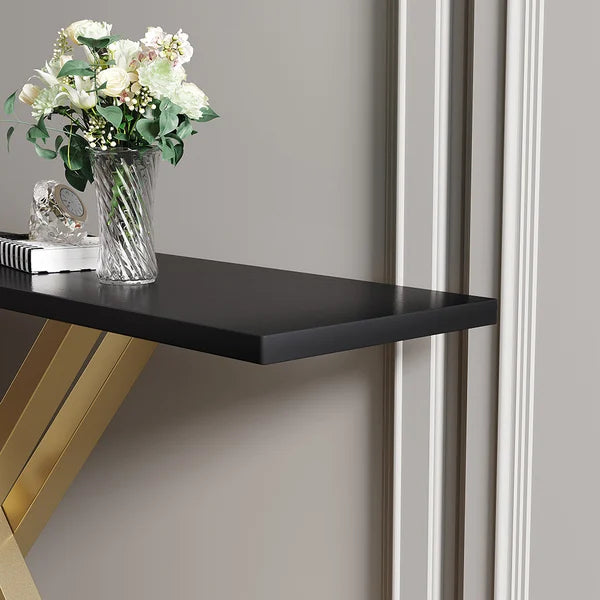 Black/White & Gold Narrow Console Table Accent Table For Entryway X Base & Metal in Small#Black-L