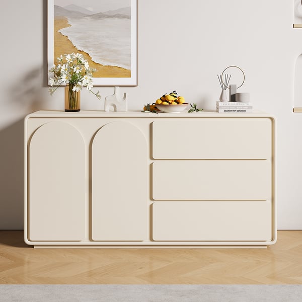 59" Modern Off White Sideboard Buffet with Storage Credenza Arch Door