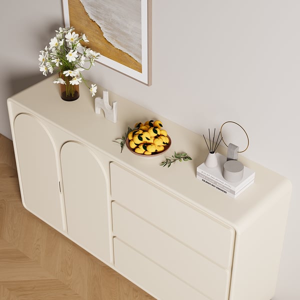 Buffet buffet moderne blanc cassé de 59 po avec porte arquée de crédence de rangement