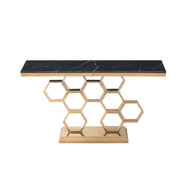 Table console rectangulaire moderne en marbre noir de 59 pouces, table d'entrée étroite