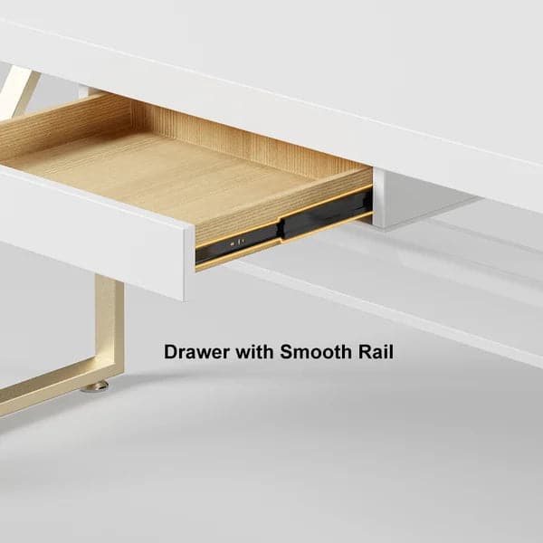 Bureau d'écriture blanc moderne de 59 po avec tiroir et étagère, bureau en bois