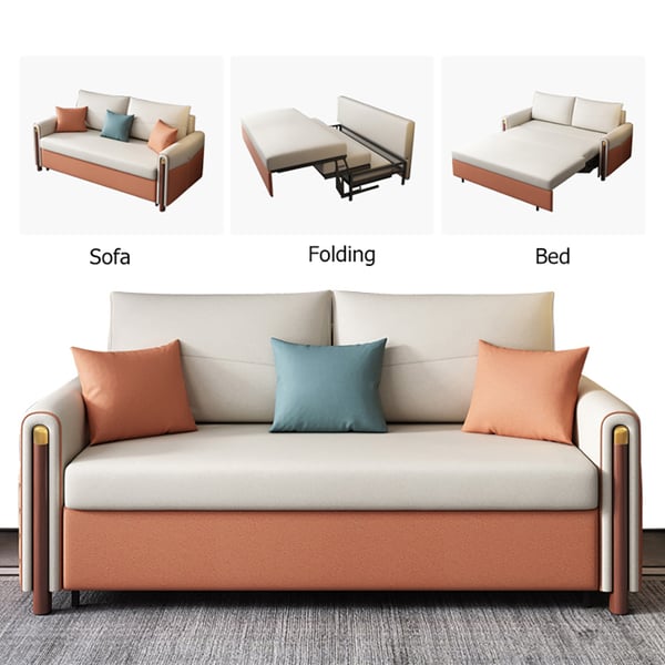 59" White & Orange Sleeper Sofa Convertible Sofa Leath-Aire Upholstery