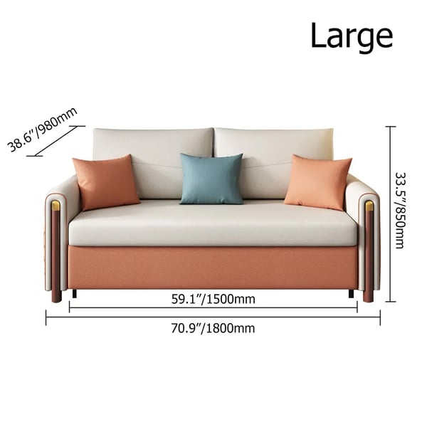 59" White & Orange Sleeper Sofa Convertible Sofa Leath-Aire Upholstery