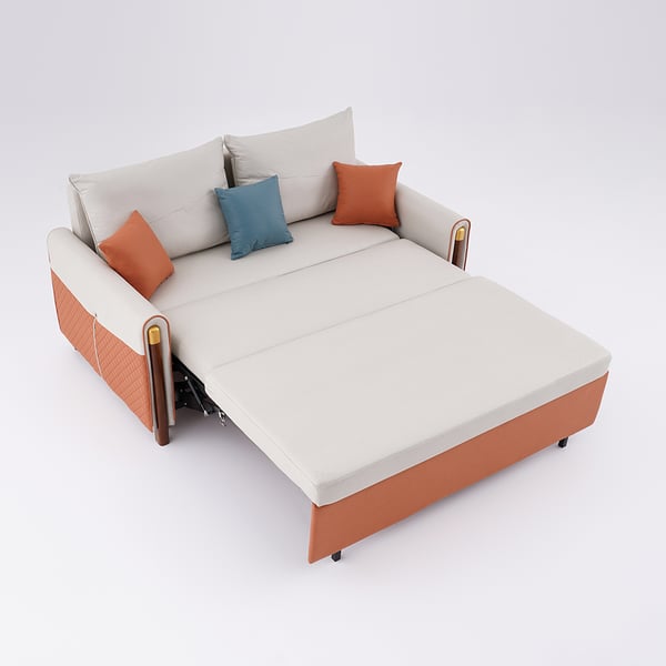 Canapé-lit blanc et orange de 59 po, canapé convertible, revêtement Leath-Aire