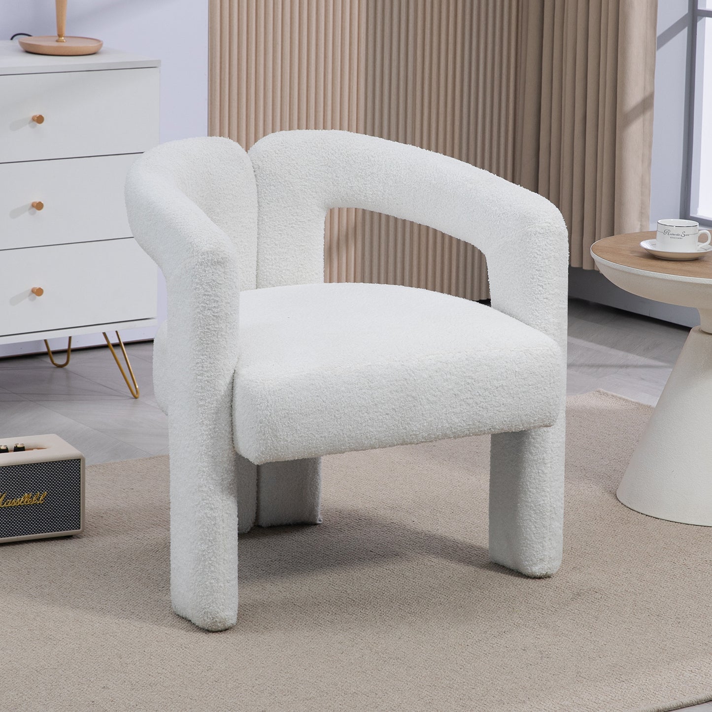 Chaise de salle à manger design moderne en tissu Teddy, dossier ouvert, fauteuil de cuisine moderne pour salle à manger (BEIGE)