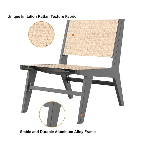 Ensemble de chaises longues de Patio extérieur en aluminium et rotin rustique, Table basse ronde et tabouret, 5 pièces