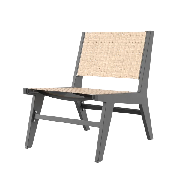 Ensemble de chaises longues de Patio extérieur en aluminium et rotin rustique, Table basse ronde et tabouret, 5 pièces