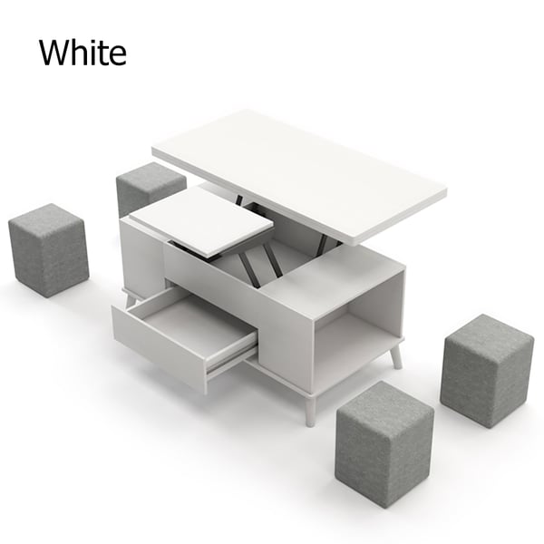 5 Pieces Lift Top Coffee Table Set with Storage Convertible Dining Table with Ottomans #White