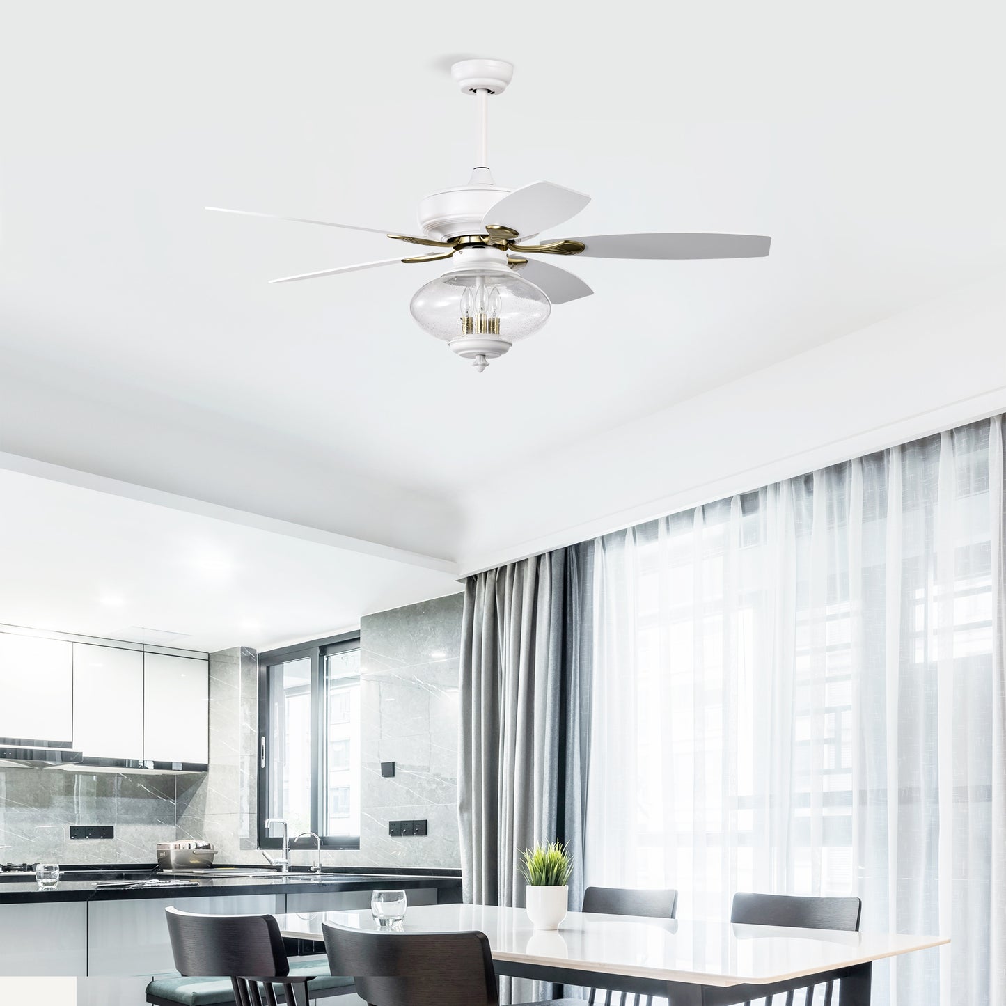 52" Low Profile Ceiling Fan in Matte White - Modern Design with Remote Control and Glass Shade