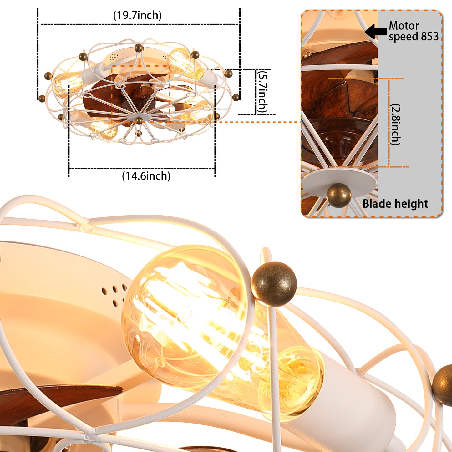 Sleek Low Profile Caged Ceiling Fan with Lights & Remote - Industrial Style