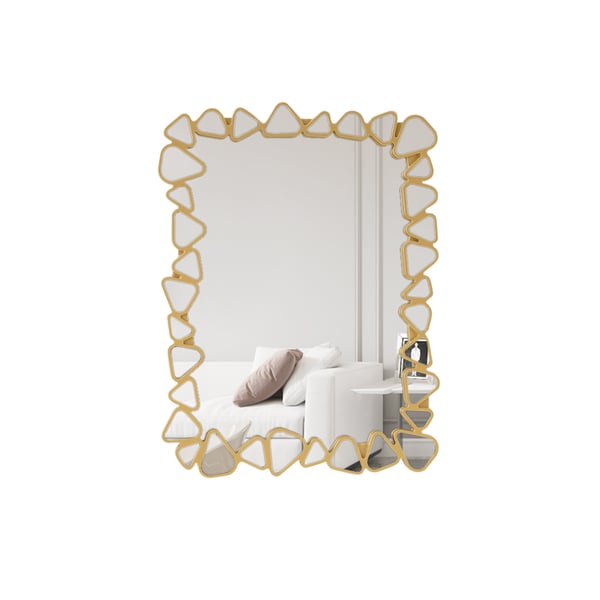 31.5" x 23.6" Modern Large Gold Rectangle Irregular Pebble Wall Mirror Decor Living Room