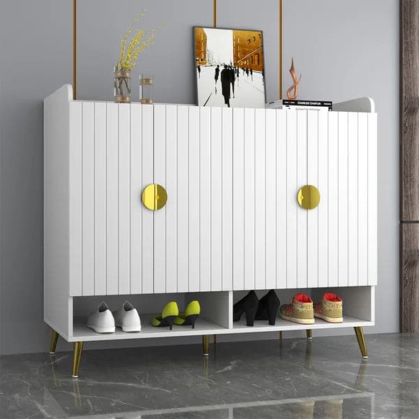 Nordic White Shoe Cabinet 10 Shelves Entryway Shoe Cabinet