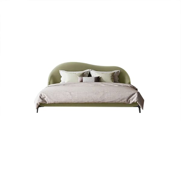 Modern Velvet Queen Bed Upholstered Platform Bed with Curved Headboard
