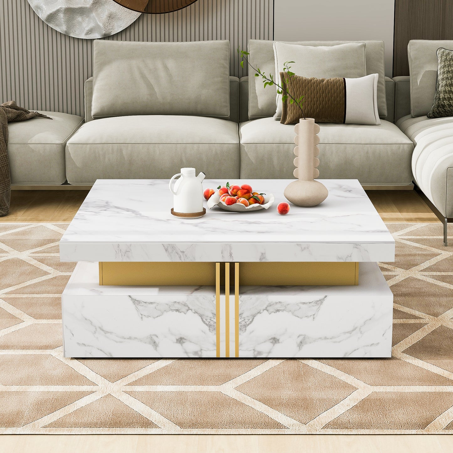 Modern White Square Storage Coffee Table with 4 Drawers