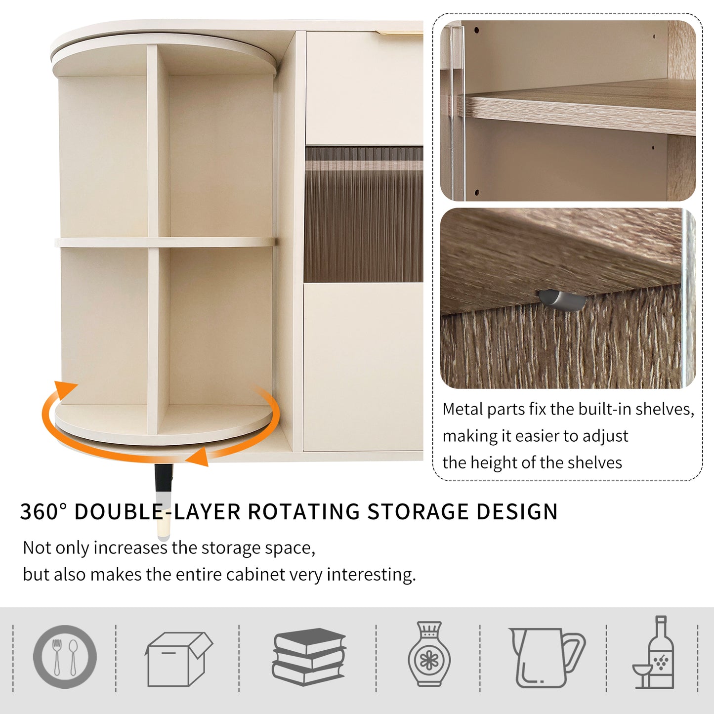 U_STYLE   Rotating Storage Cabinet with 2 Doors and 2 Drawers, Suitable for Living Room, Study, and Balcony