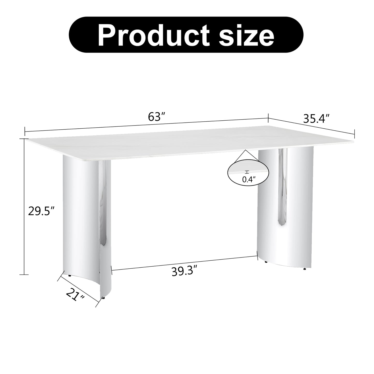 Contemporary White Imitation Marble Glass Dining Table - Stable Stainless Steel Legs for Stylish Dining Rooms