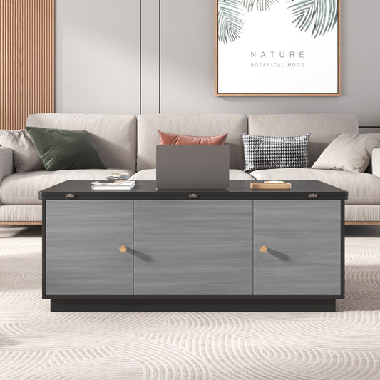 Modern Gray Multi-functional Rectangle Lift-top Coffee Table Extendable with Storage