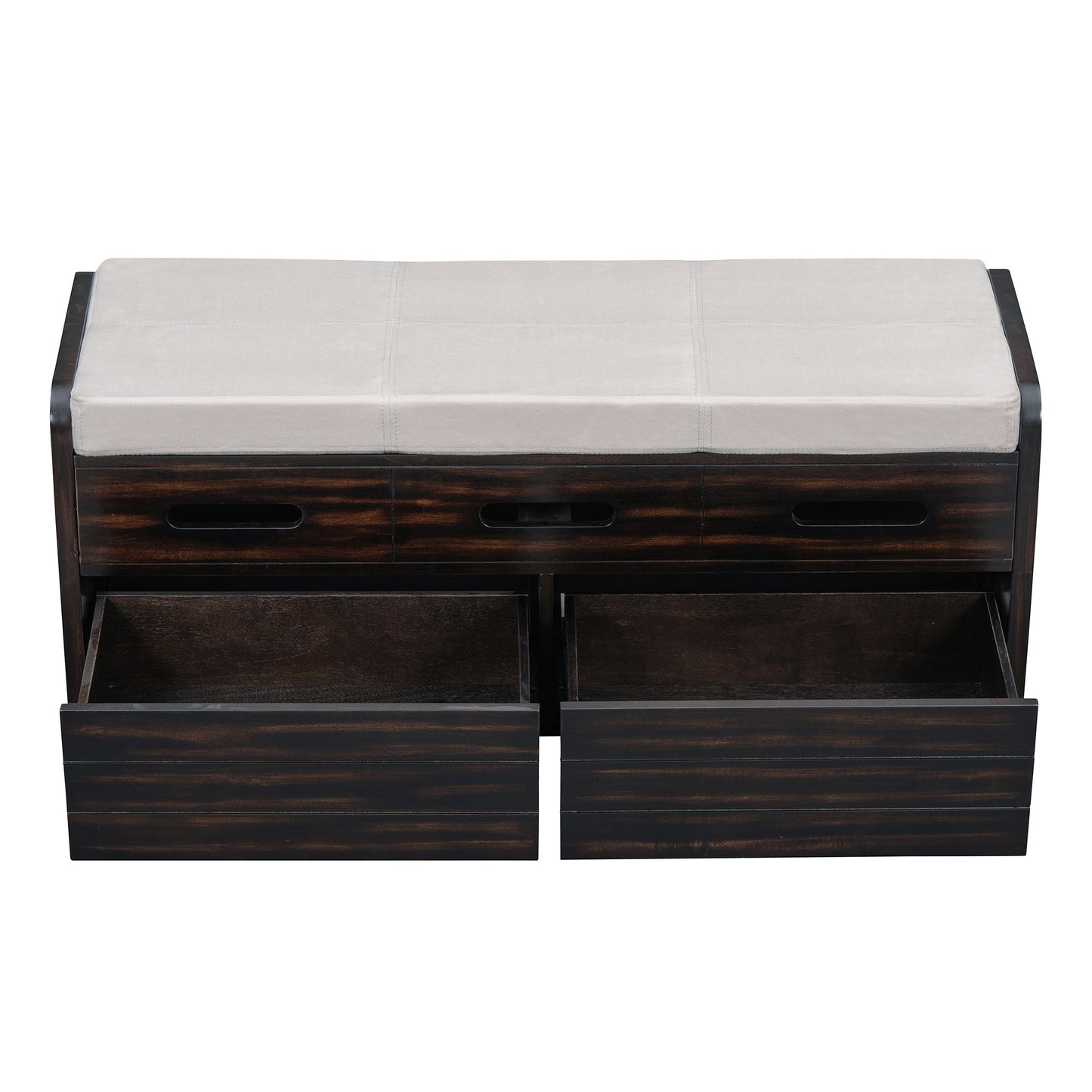 TREXM Rustic Storage Bench with 2 Drawers, Hidden Storage Space, and 3 False Drawers at the Top, Shoe Bench for Living Room, Entryway (Espresso)