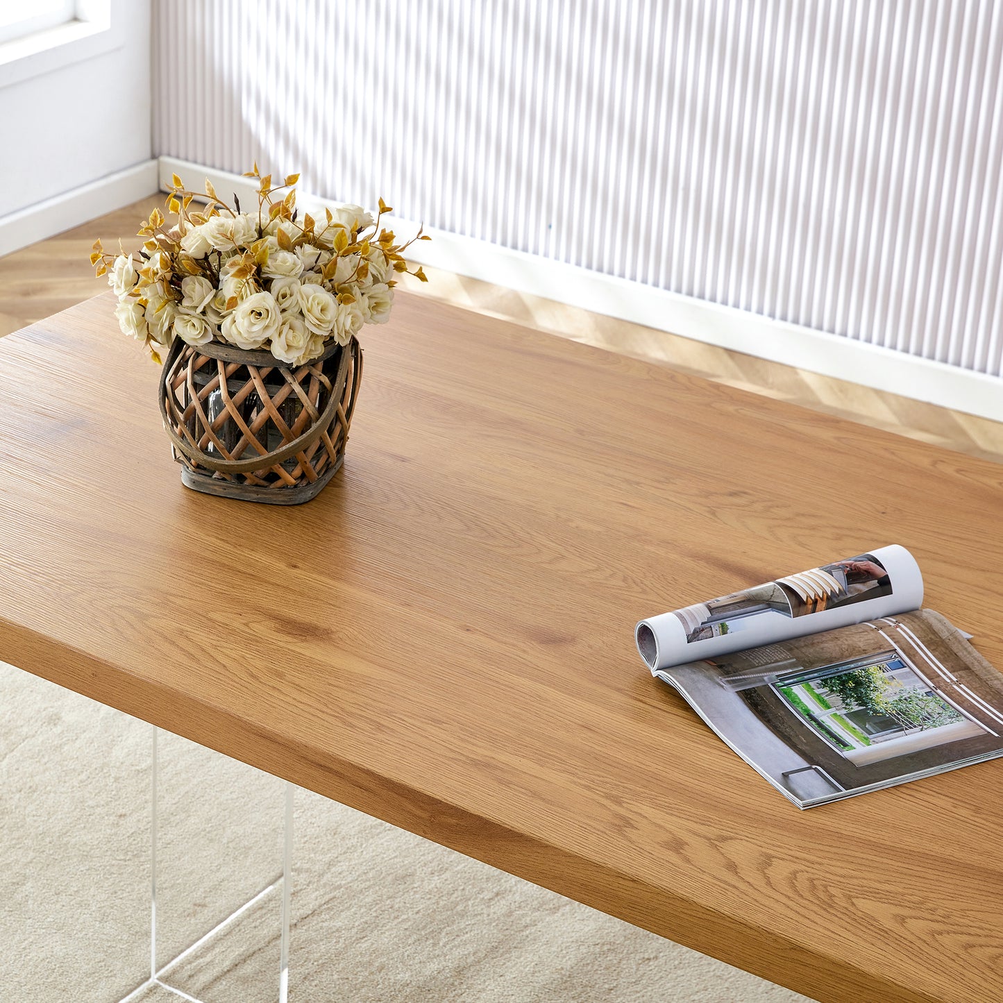 Elegant Minimalist Wooden Table with Acrylic Base - Ideal for Dining Rooms and Offices